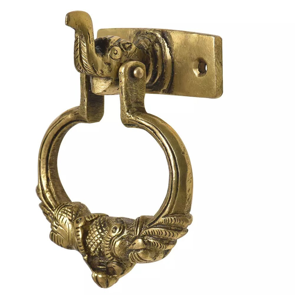 Antique Look Brass Elephant Trunk Up Peacock Door Knocker Door Bell Home Decor