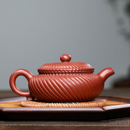 China Yixing Zisha Pottery Clovershrub Clay Handmade 230cc Tendon Grain Teapot