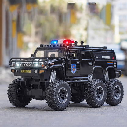 1/32 Sound&Light Police Car Pull Back Model Doors Openable Vehicle Kid Gifts