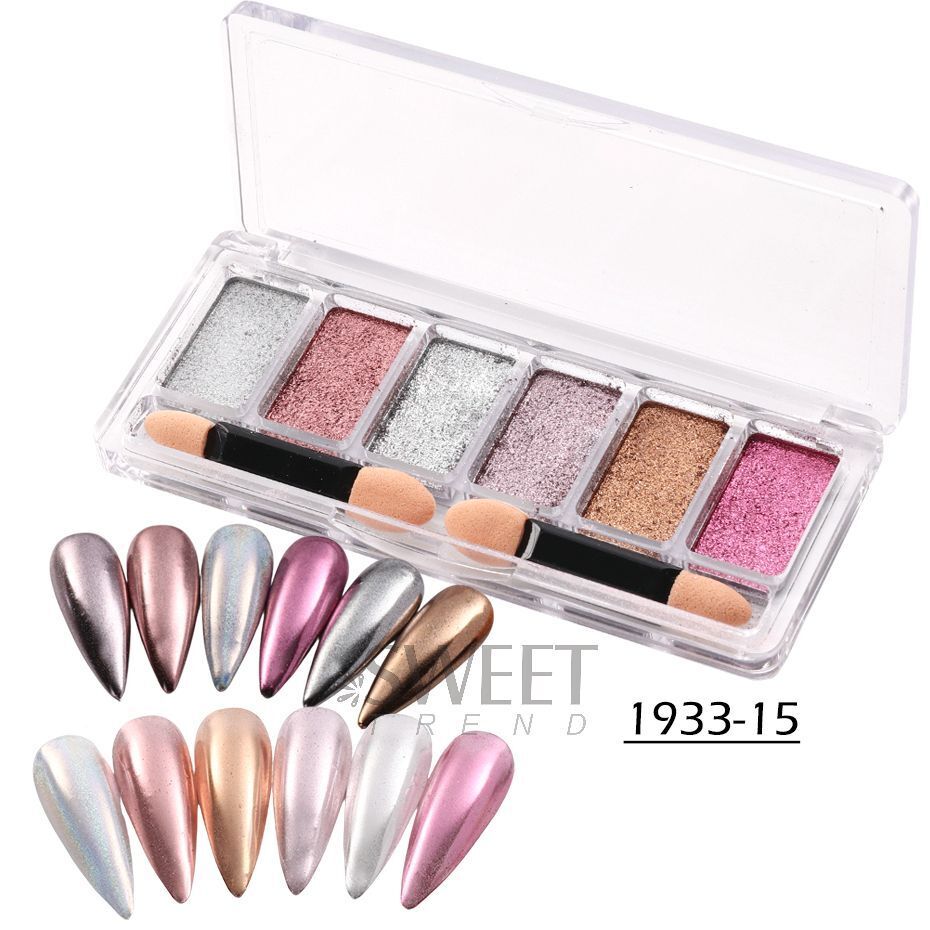 Nail Glitter Powder 6Color Mirror Holographic Glass Aurora Fine Pigment Manicure