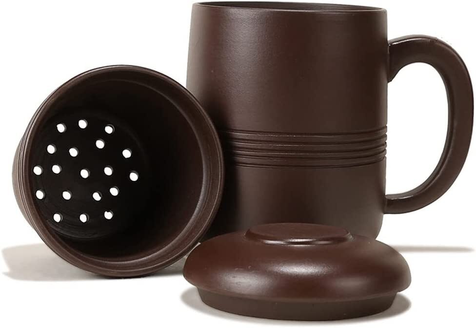 4.9" Chinese Yixing Purple Clay Manual Teacup Filter Handmade Infuser Cup Mugs