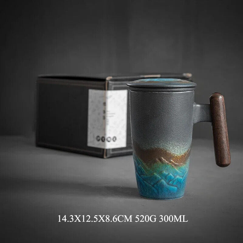 Tea Cup Ceramic Mug Office Black Water Cup with Cover Mugs Handle Cups Gift