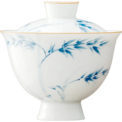 Pure hand-painted Bamboo Foot Cover Bowl Teacup Chinese Thin Embryo Ceramic