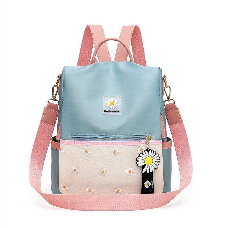 Daisy Pattern Oxford Waterproof Backpack Large Anti-theft Nylon Shoulder Bag 1PC