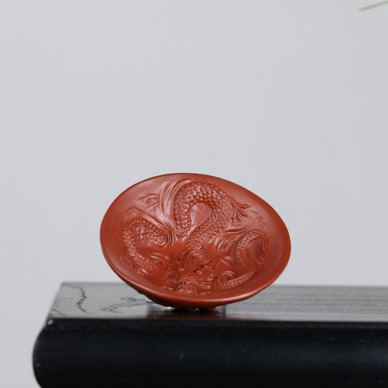Handmade Tea Cup Dragon Carved Master Cup Real Yixing Zisha Purple Clay 50ml Cup