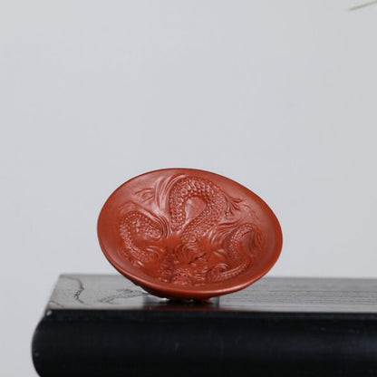 Handmade Tea Cup Dragon Carved Master Cup Real Yixing Zisha Purple Clay 50ml Cup