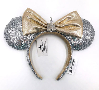 Castle Jewel Silver Sequins Disney Parks Minnie Ears Kids New Hat Bow Headband