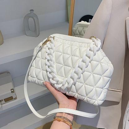 Summer Crossbody Bag Thick Chain Quilted Shoulder Bag Plaid Cloud Totes Clutch