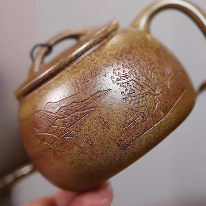 Hand-engraved Calligraphy Painting Original Duan Clay Yixing Purple Clay Tea Pot