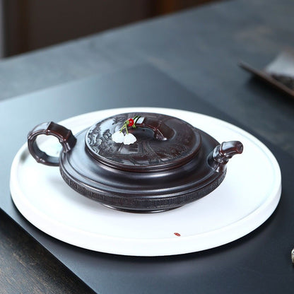 280ml Yixing Zisha Teapot Handmade Red Clay Bamboo Drum Gongfu Tea Pot