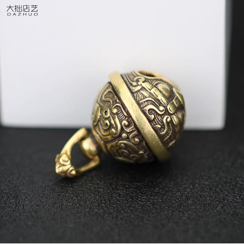 2.5cm Handmade Brass Gluttonous Small Bell Car Keychain Pendant Retro Decoration