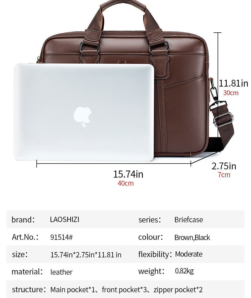 Men's Genuine Leather Shoulder Messenger Bags Business Work Bag Laptop Briefcase