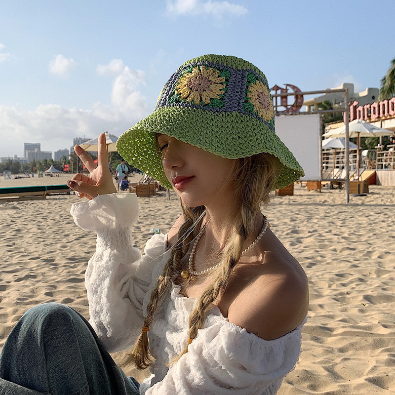 Womens Girls Crochet Bucket Hat Fisherman Sun Cap Floppy Wide Brim Straw Hat