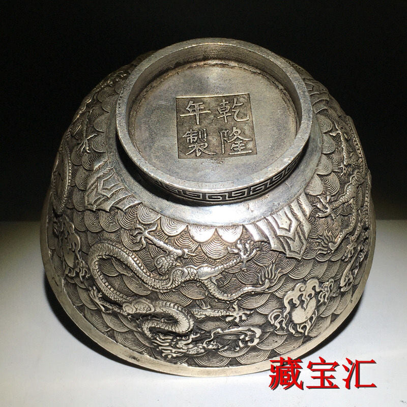 Chinese Collection copper dragon statue figure bowl table decoration Art
