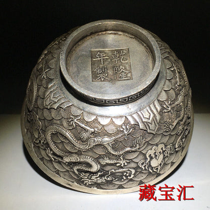 Chinese Collection copper dragon statue figure bowl table decoration Art