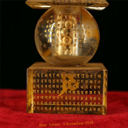 4.7inch Old Temple Crystal Gilt Scripture Stupa Sarira Buddha Relic Collection