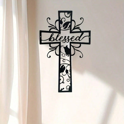 CIFbuy Cross with Clover & Branch Metal Wall Art - Rustproof Modern Home Decor