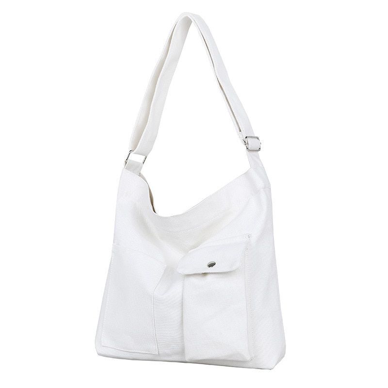 Bag Canvas Simple Soft Fashion Messenger Crossbody Shoulder Bags 39*34*7cm White