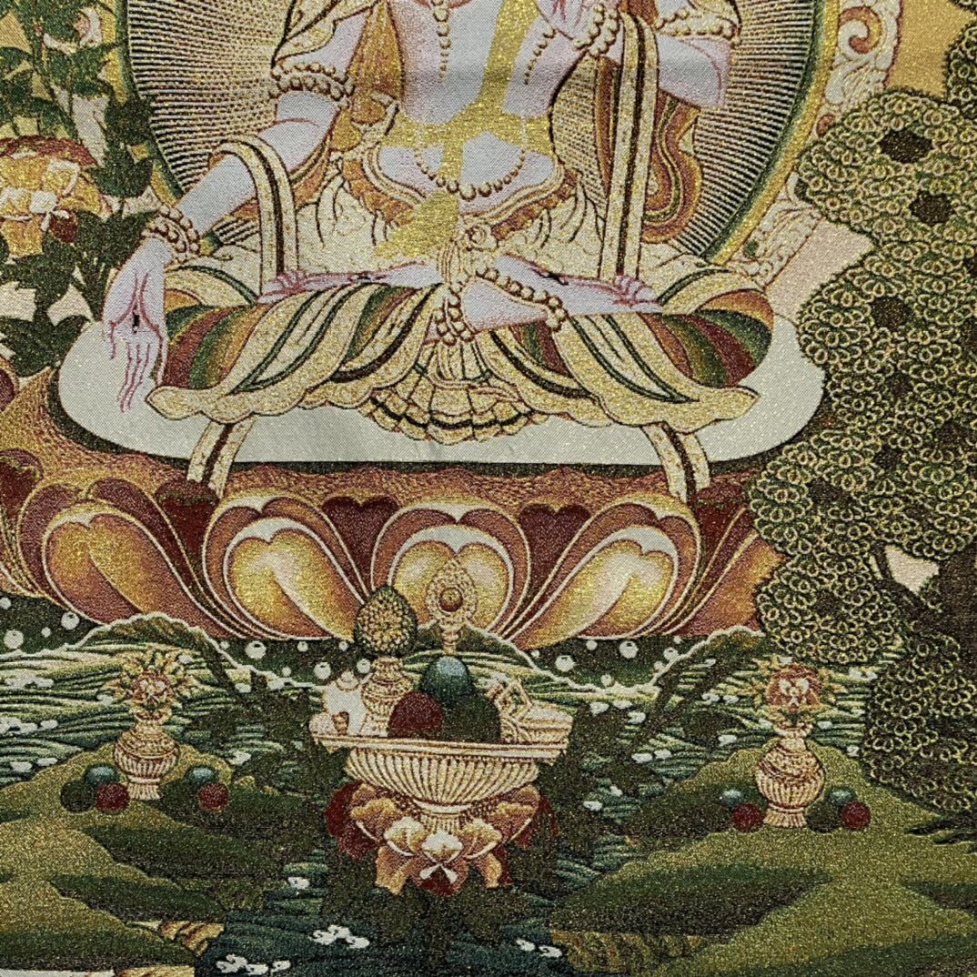 35" Decor tibet Silk Cloth Embroidery Buddhism White Tara tangka Mural Tapestry
