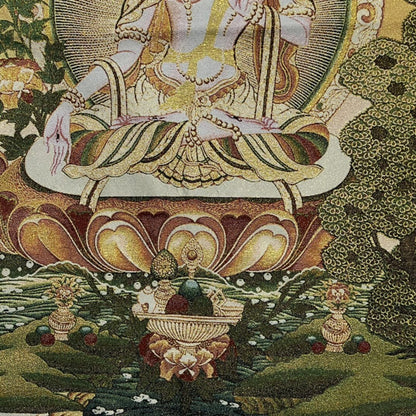 35" Decor tibet Silk Cloth Embroidery Buddhism White Tara tangka Mural Tapestry