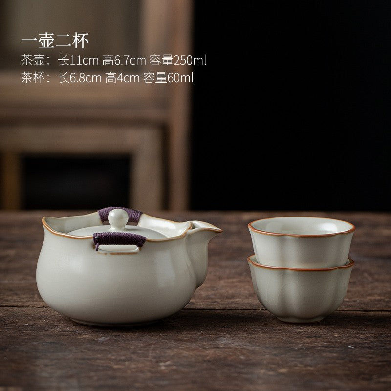 Ru Kiln Handheld Pot Tea Making Bowl Tea Cup Ceramic Kung Fu Tea Set