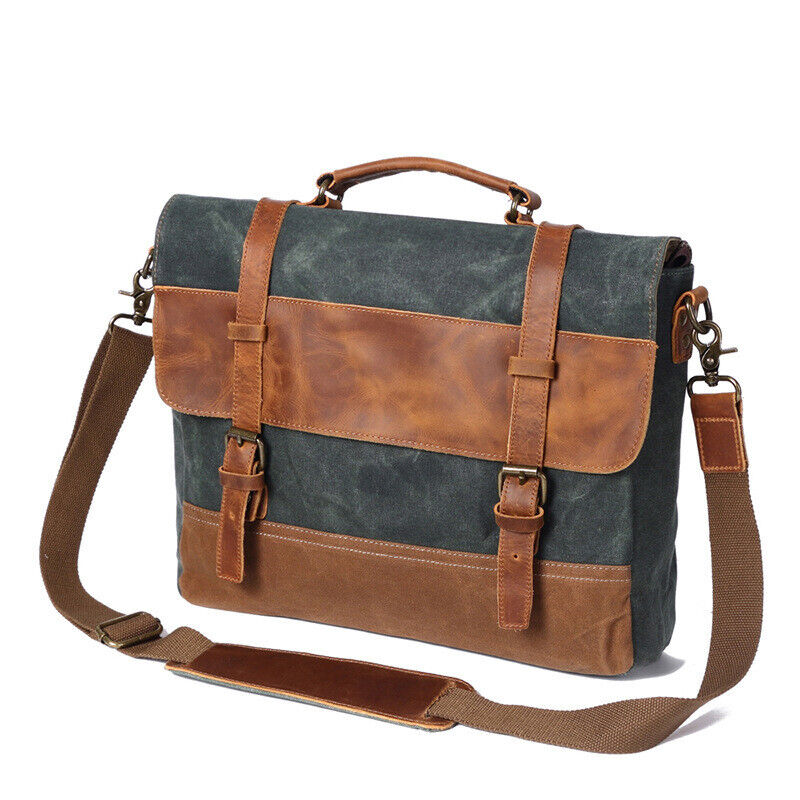 Vintage Water Resistant Waxed Canvas Shoulder Bag Crossbody Messenger Briefcase
