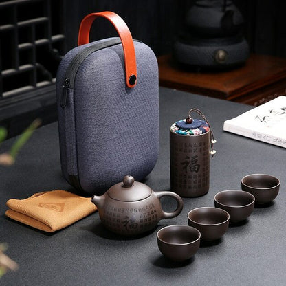 Purple Clay Kung Fu Tea Set Chinese Tea Pot Cups Decor Portable Travel Tea Set