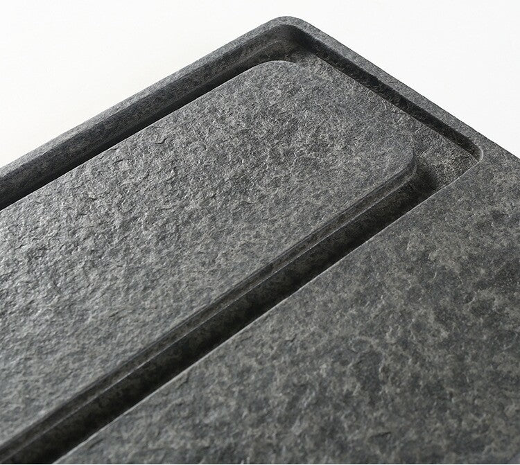 Multi Size Black Stone Tea Tray Simple Pattern Water Draining Tea Boat On Sales