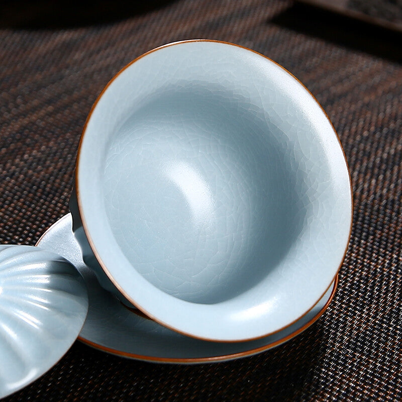 Chinese Porcelain Gaiwan Cup Bowl With Saucer Crackle Glaze Ruyao Craft Tureen