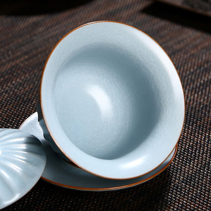Chinese Porcelain Gaiwan Cup Bowl With Saucer Crackle Glaze Ruyao Craft Tureen