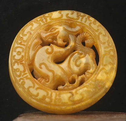 Chinese Old Natural Jade Hand-Carved Statue Dragon Pendant