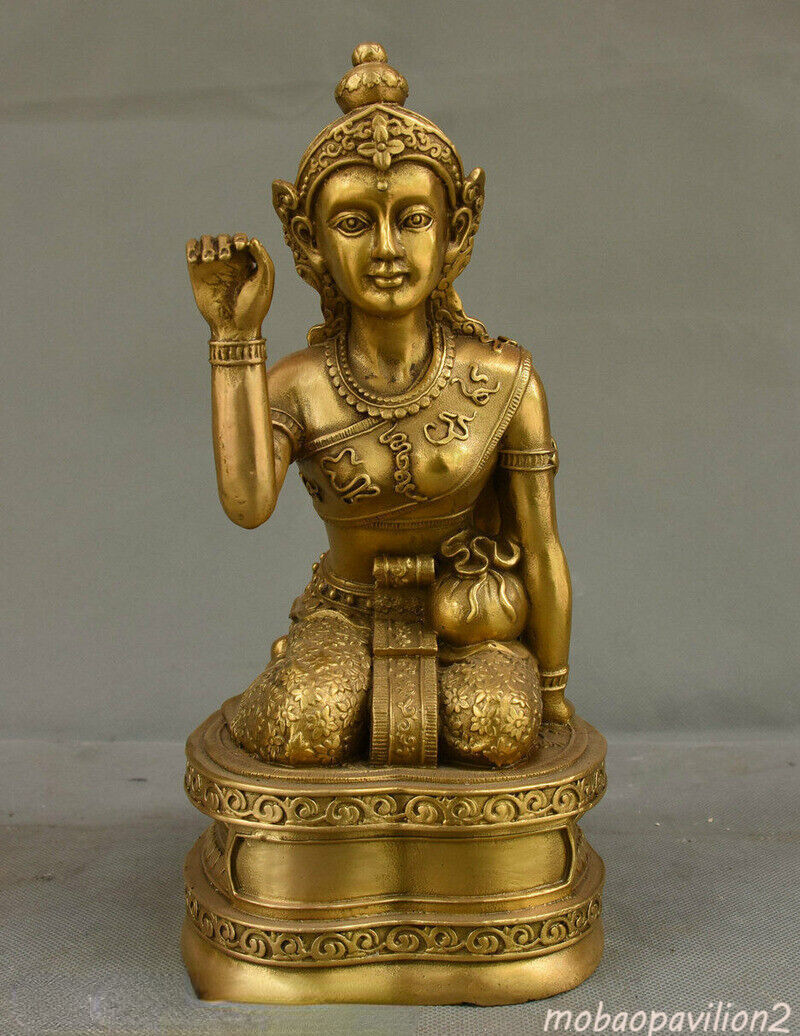 9.05" Rare Thailand Buddhism Brass Wealth Mammon God Lucky Joss Buddha Statue