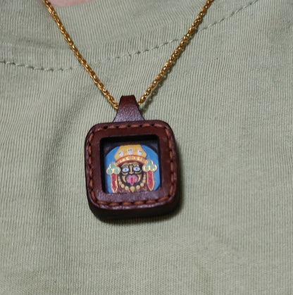 Hand-Painted Thangka 2.0 Zajilam Pendant Mini Necklace Leather Sewn