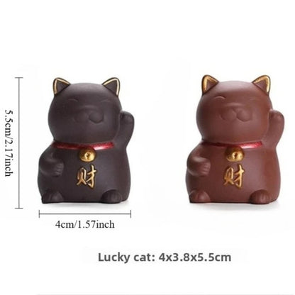 5.5cm Purple Sand Luck Cat Tea Pet Ornament Hand-carved Tea Play Decoration