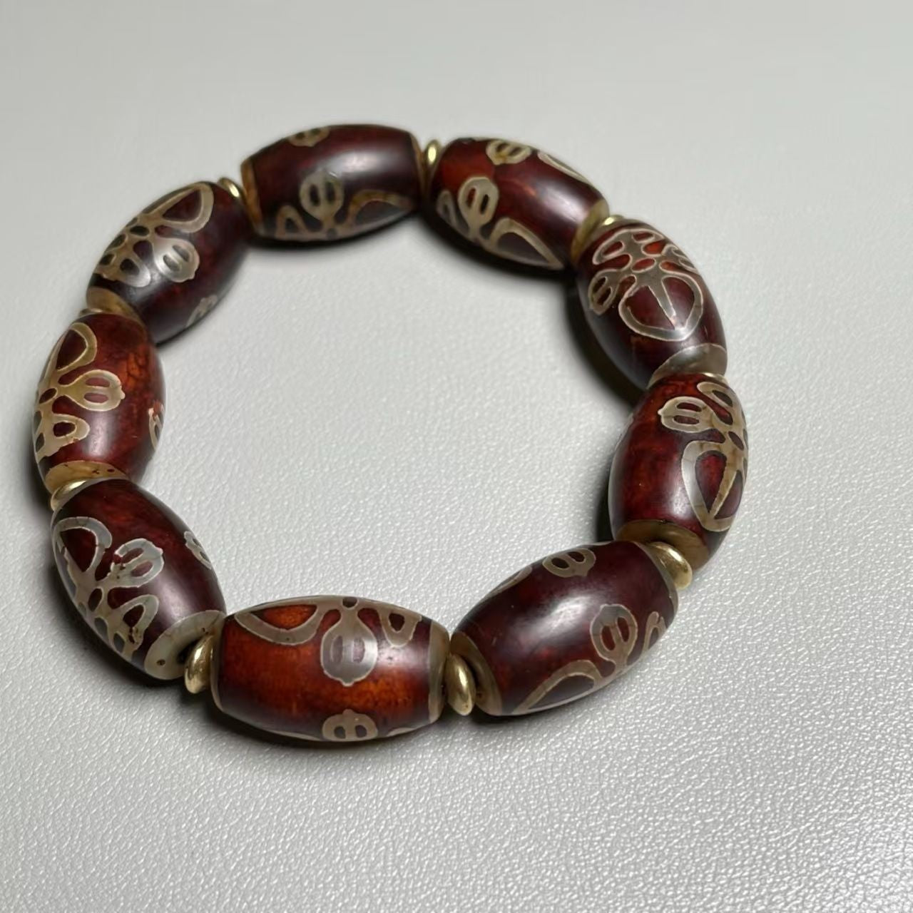 Tibetan Vajra Dzi Bead Bracelet Vintage Agate Unisex Buddhist Jewelry 22x12mm