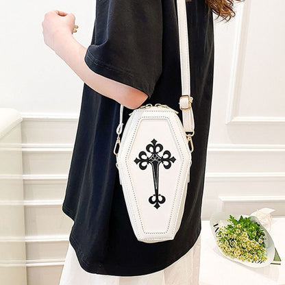 Retro Gothic Shoulder Bag Halloween Handbag Crossbody Bag Coffin Shape Purse 1PC