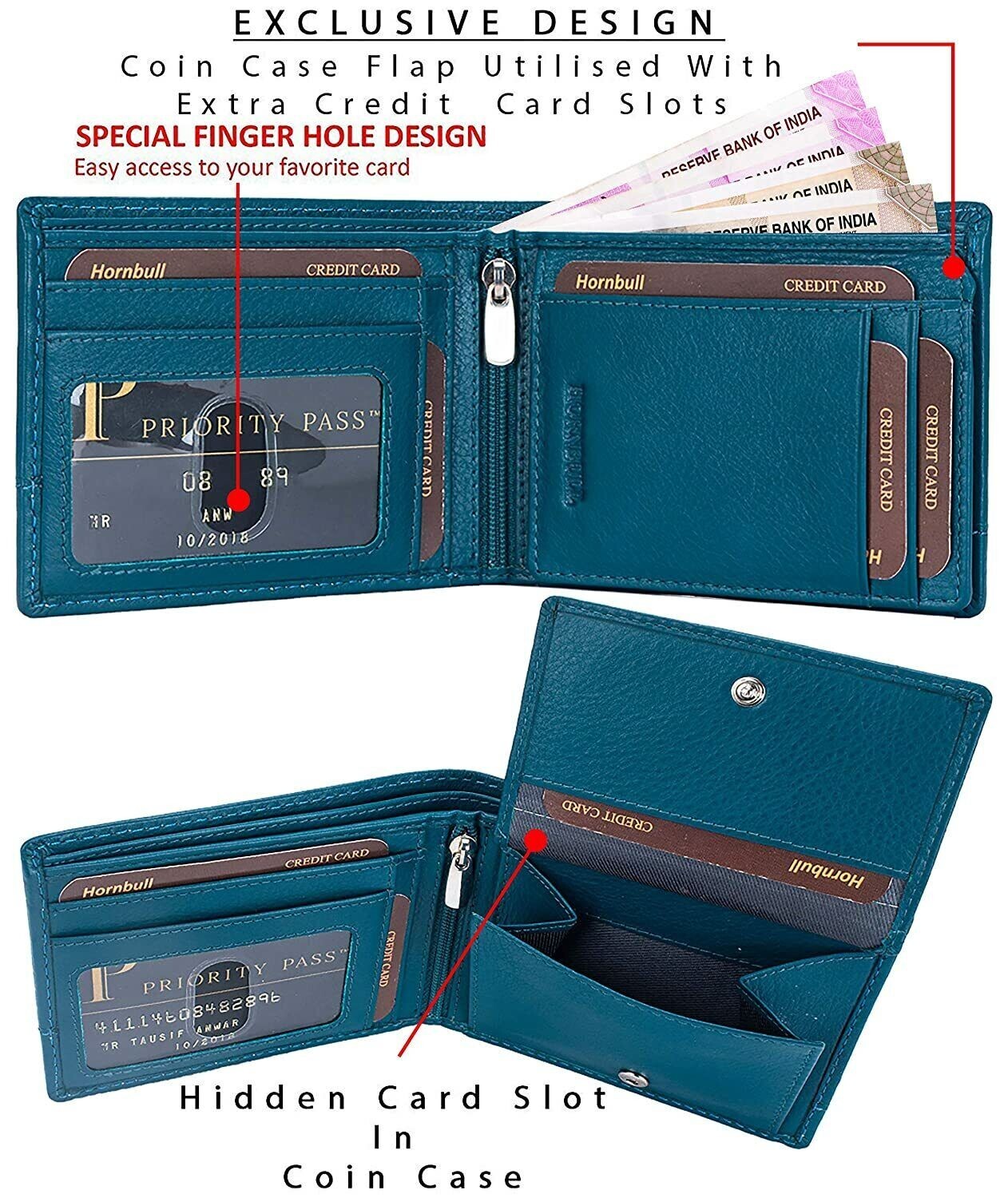 Brand New Authentic RFID Blocking Aqua Blue BI-Fold Genuine Leather Men Wallet