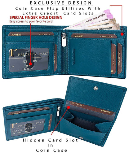 Brand New Authentic RFID Blocking Aqua Blue BI-Fold Genuine Leather Men Wallet