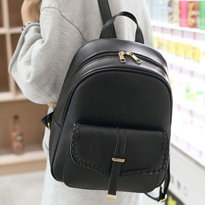 Small Black Backpack Traveling Backpack Women Synthetic Leather Shoulder Bag 1PC