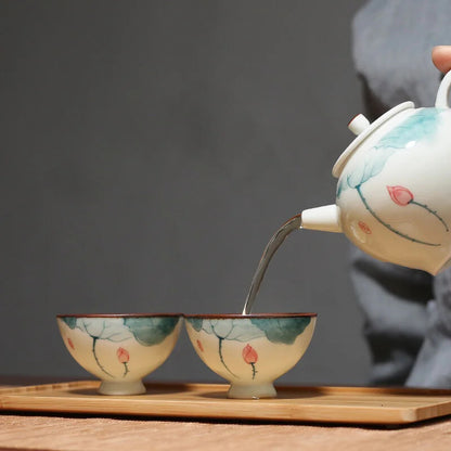 Ceramic Teacup Cup Hand Painted Lotus Tea Bowl Master Cup Handmade Tea Set