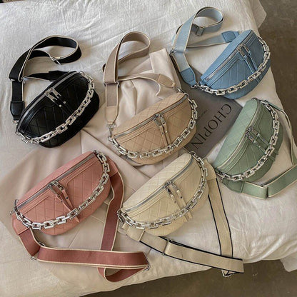 Thick Chain Waist Bag Women Leather Fanny Chest Bag Belt Shoulder Crossbody Bags
