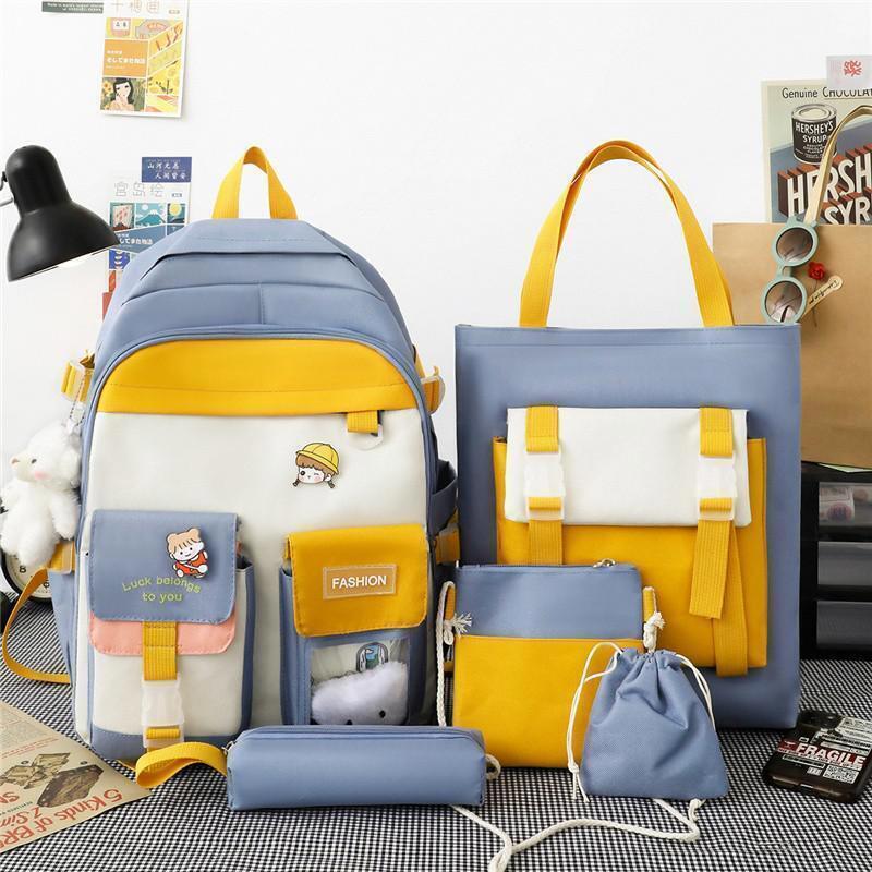 5 In 1 Women Backpack Pockets School Bag Teenage Girls Backpacks Bookbags
