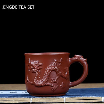 Yixing Purple Sand with Handle Teacup Handmade Dragon Pattern Master Cup Office