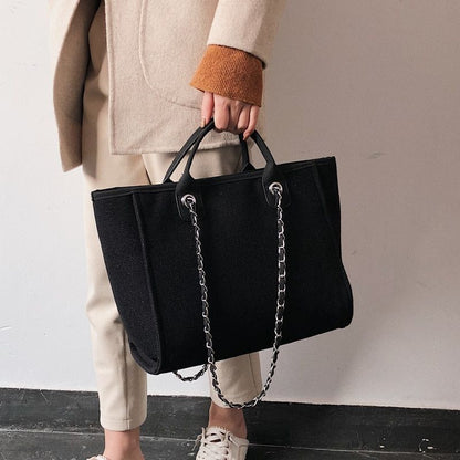 Casual Large Capacity Tote Chains Women Handbags Luxury Canvas Lady Shoulder Bag