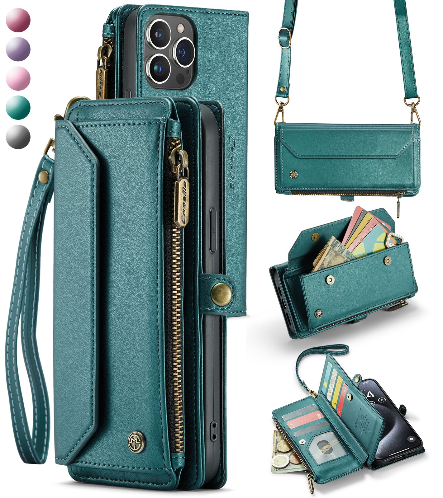 Crossbody for iPhone 16e 15 14 13 12 11 Pro Max XS XR SE Case Wallet Card Holder