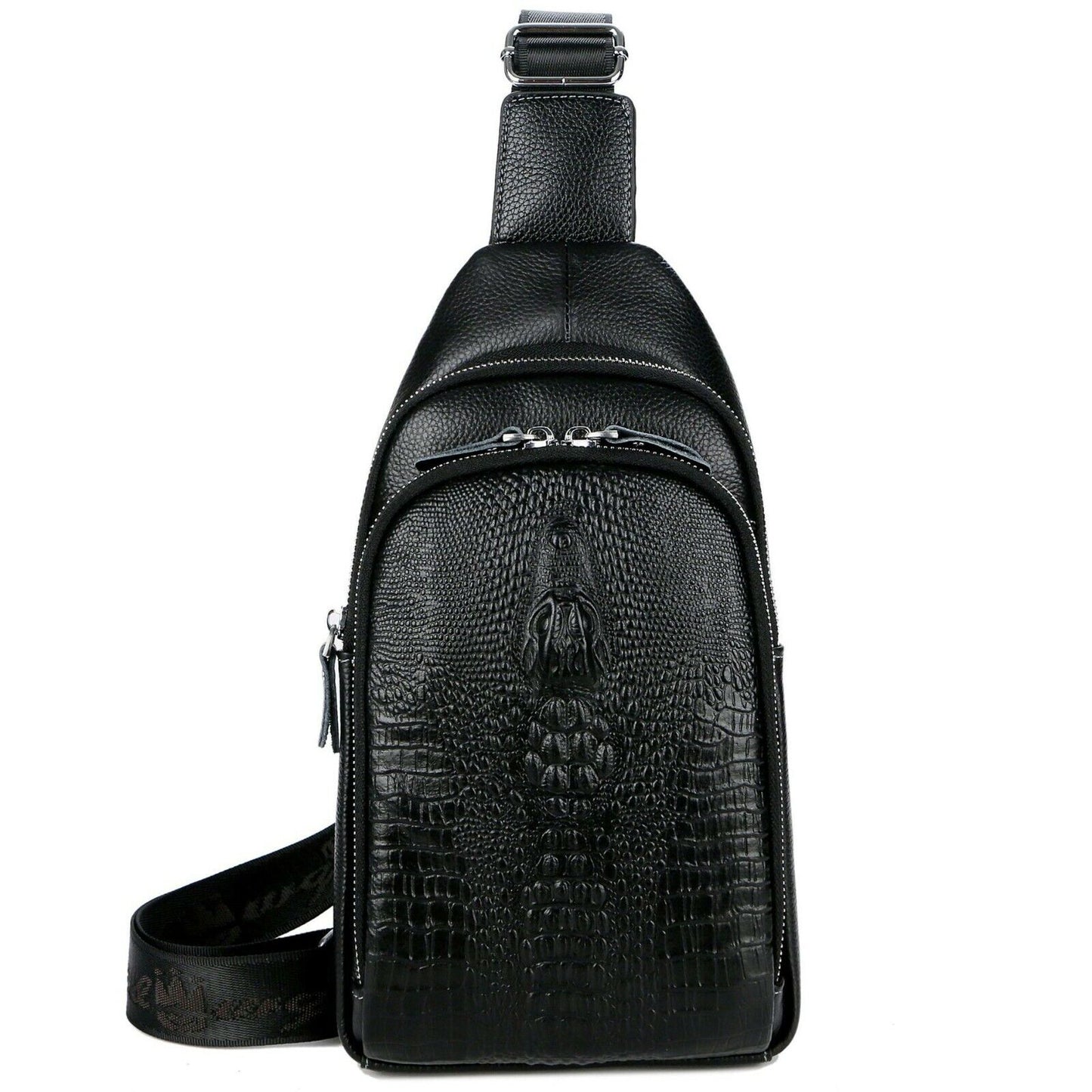 Men's Genuine Leather Crocodile Sling Backpack Crossbody Chest Bag Shoulder Bag