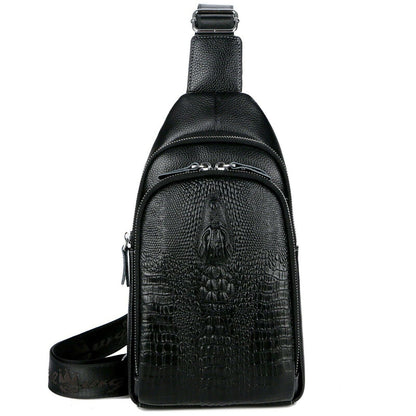 Men's Genuine Leather Crocodile Sling Backpack Crossbody Chest Bag Shoulder Bag