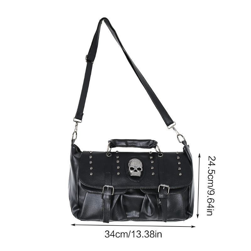 Punk Style Handbag Synthetic Leather Skull Tote Bag Large Shoulder Bag Crossbody