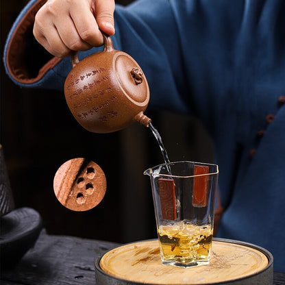 Handmade Tea Pot With Certificate Paper Chinese Character Bamboo Carve Zisha Pot