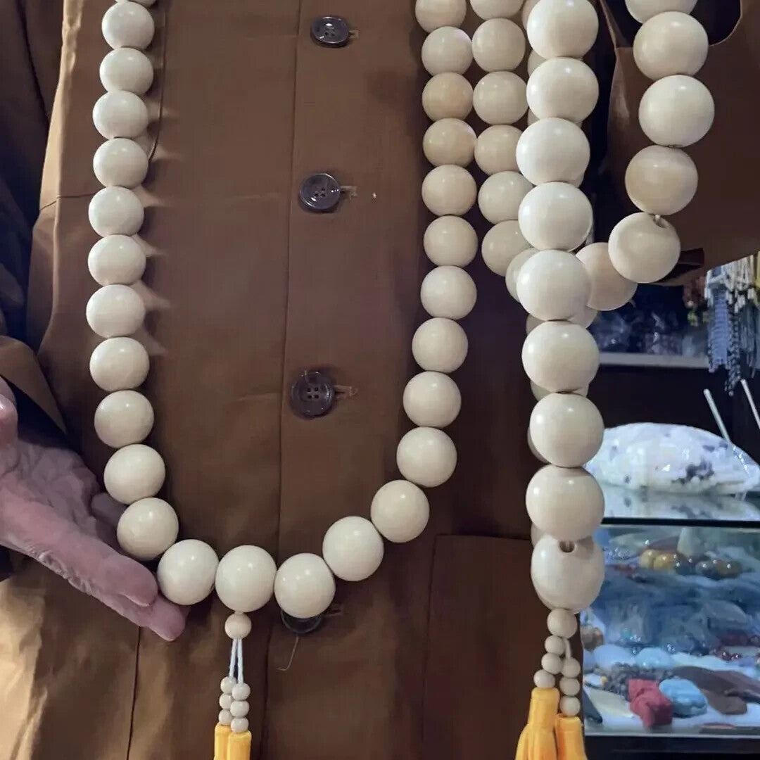 30mm 54 Shaolin Buddha Monk Prayer Mala White Beads Necklaces for Kung Fu Suit